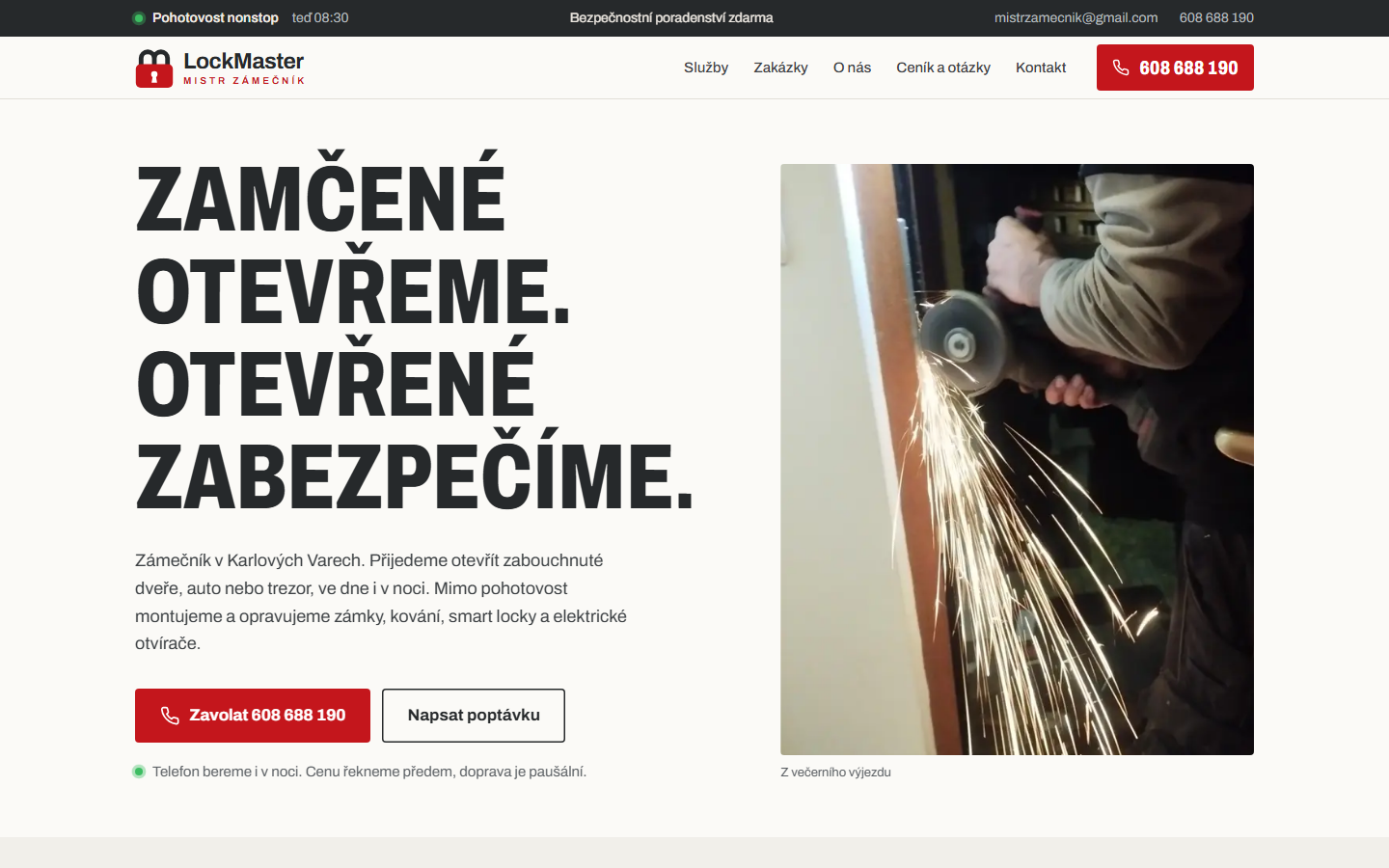 Úvodní stránka webu LockMaster