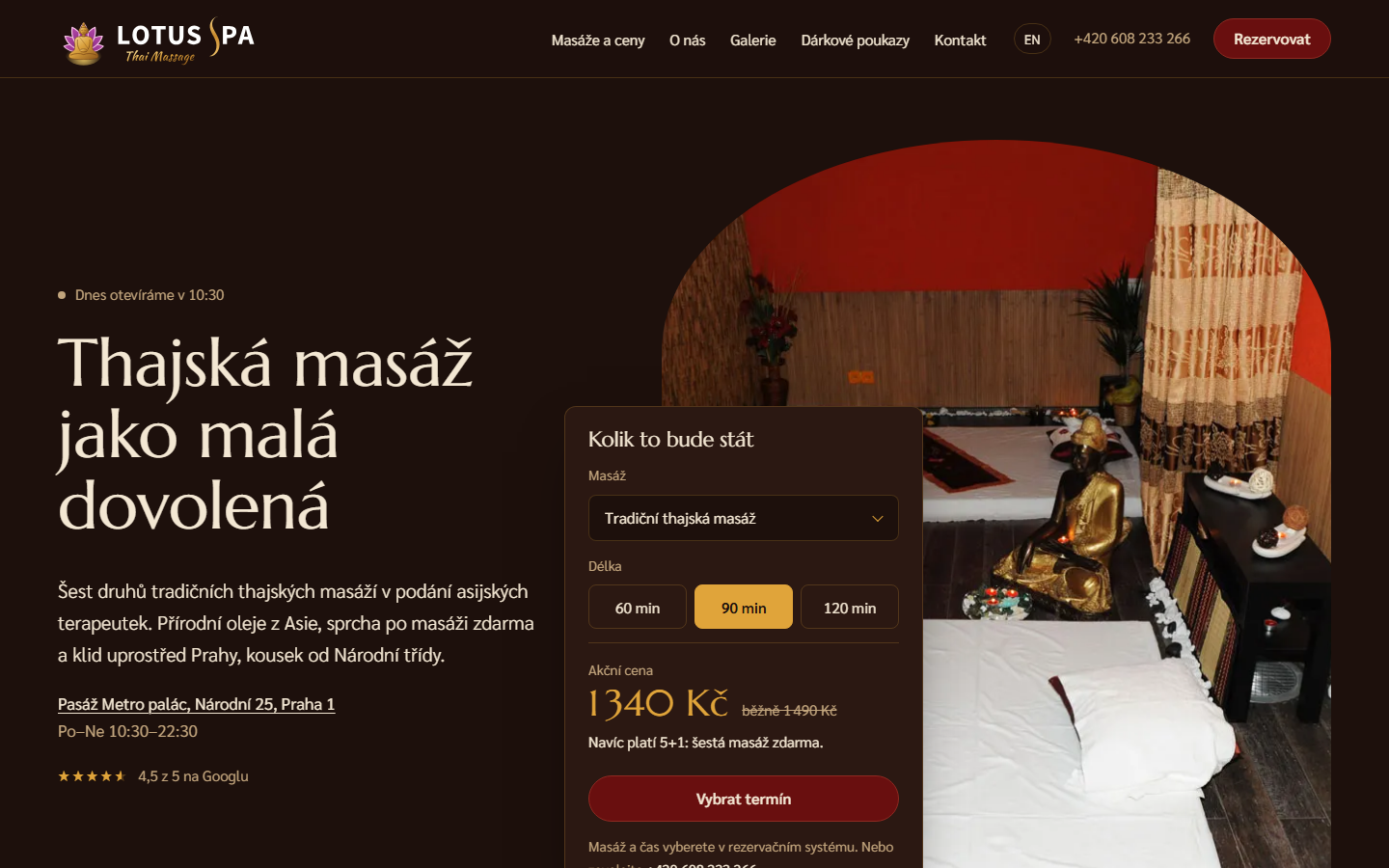 Úvodní stránka webu Lotus Spa